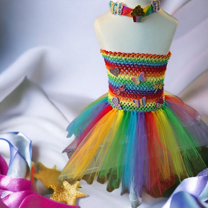 Tutu Dress Tulle & Crochet Dress Up Costume. Glitter Birthday Party with Matching Hairband