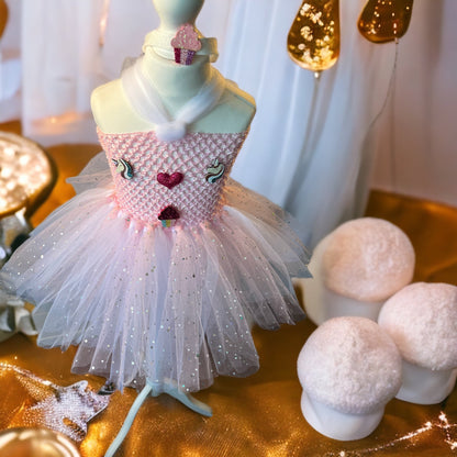 Tutu Dress Tulle & Crochet Dress Up Costume. Glitter Birthday Party with Matching Hairband