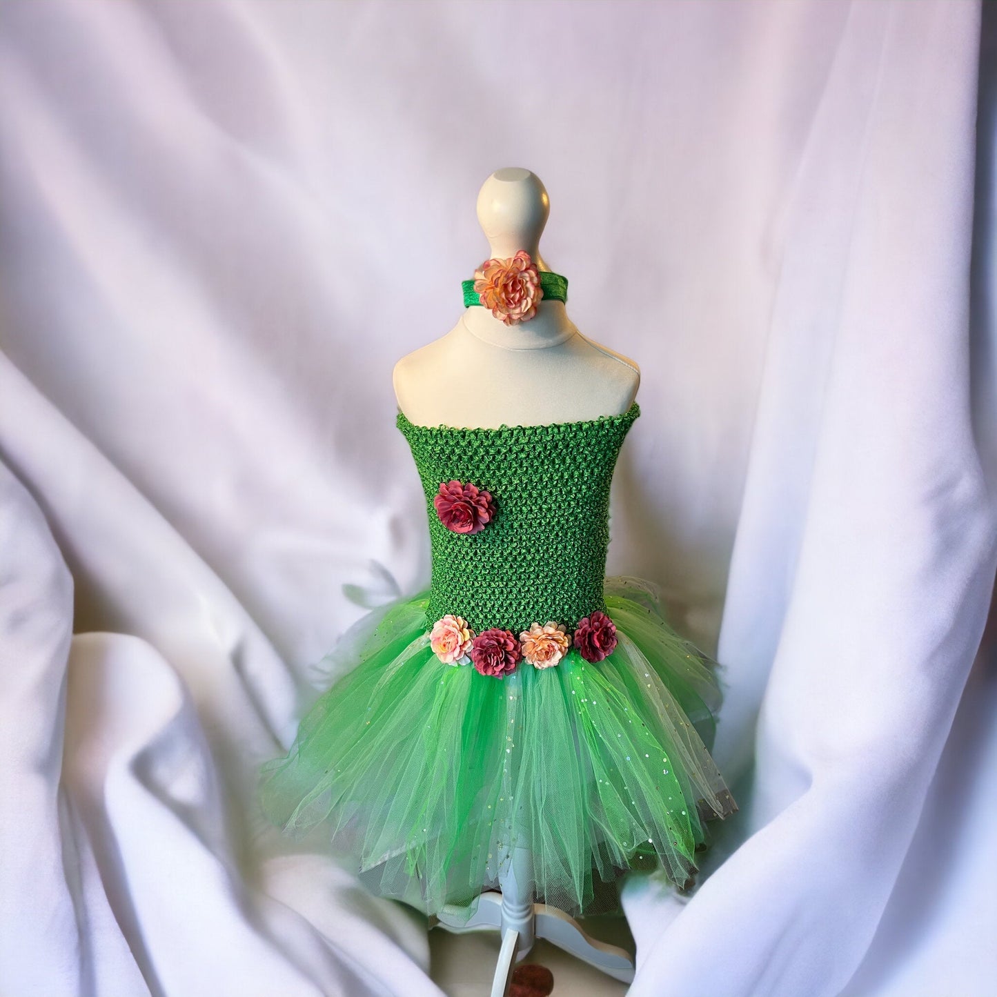 Tutu Dress Tulle & Crochet Dress Up Costume. Glitter Birthday Party with Matching Hairband