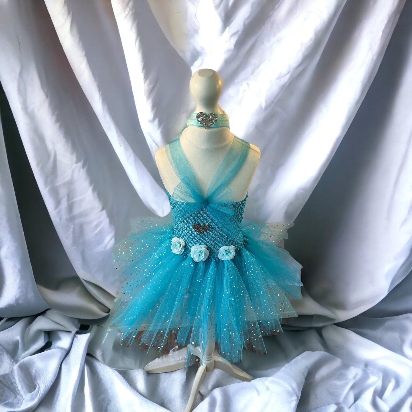 Tutu Dress Tulle & Crochet Dress Up Costume. Glitter Birthday Party with Matching Hairband