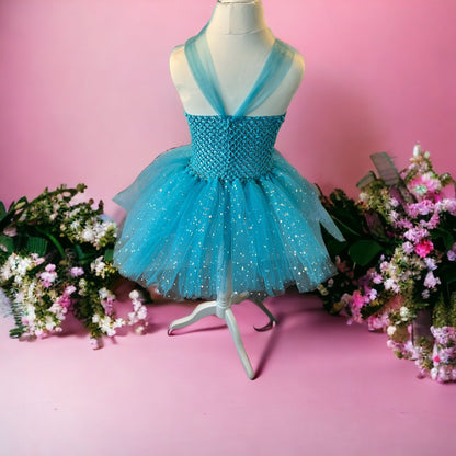 Tutu Dress Tulle & Crochet Dress Up Costume. Glitter Birthday Party with Matching Hairband