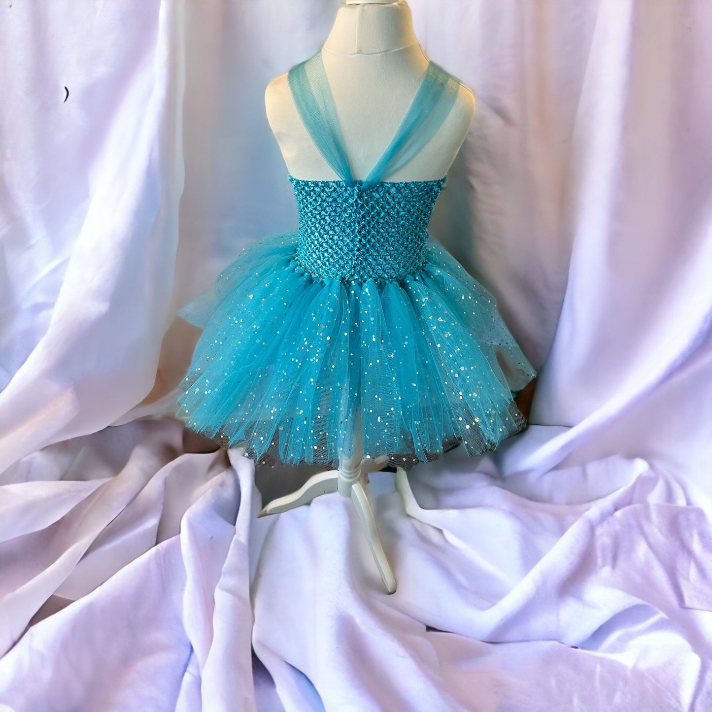 Tutu Dress Tulle & Crochet Dress Up Costume. Glitter Birthday Party with Matching Hairband