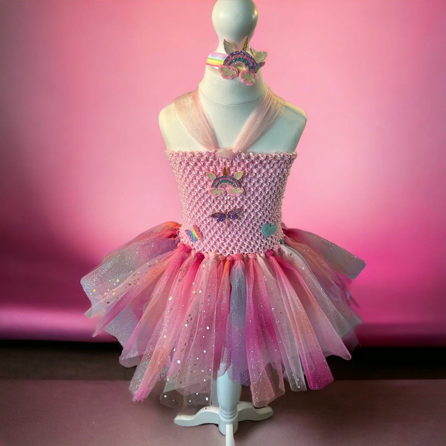 Tutu Dress Tulle & Crochet Dress Up Costume. Glitter Birthday Party with Matching Hairband