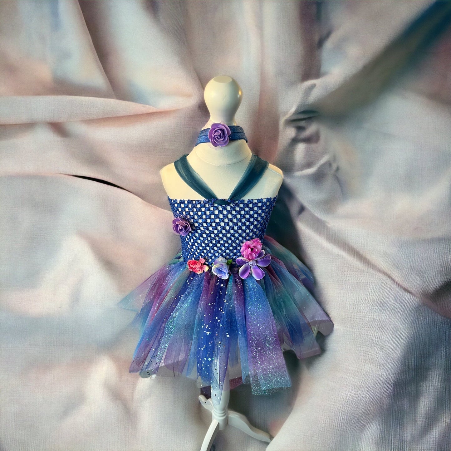 Tutu Dress Tulle & Crochet Dress Up Costume. Glitter Birthday Party with Matching Hairband