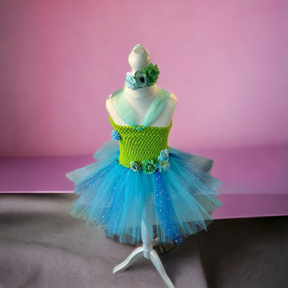 Tutu Dress Tulle & Crochet Dress Up Costume. Glitter Birthday Party with Matching Hairband