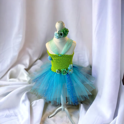 Tutu Dress Tulle & Crochet Dress Up Costume. Glitter Birthday Party with Matching Hairband