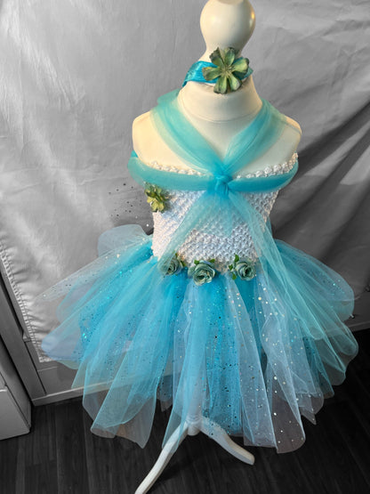 Tutu Dress Tulle & Crochet Dress Up Costume. Glitter Birthday Party with Matching Hairband