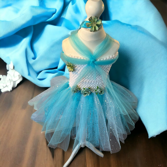 Tutu Dress Tulle & Crochet Dress Up Costume. Glitter Birthday Party with Matching Hairband