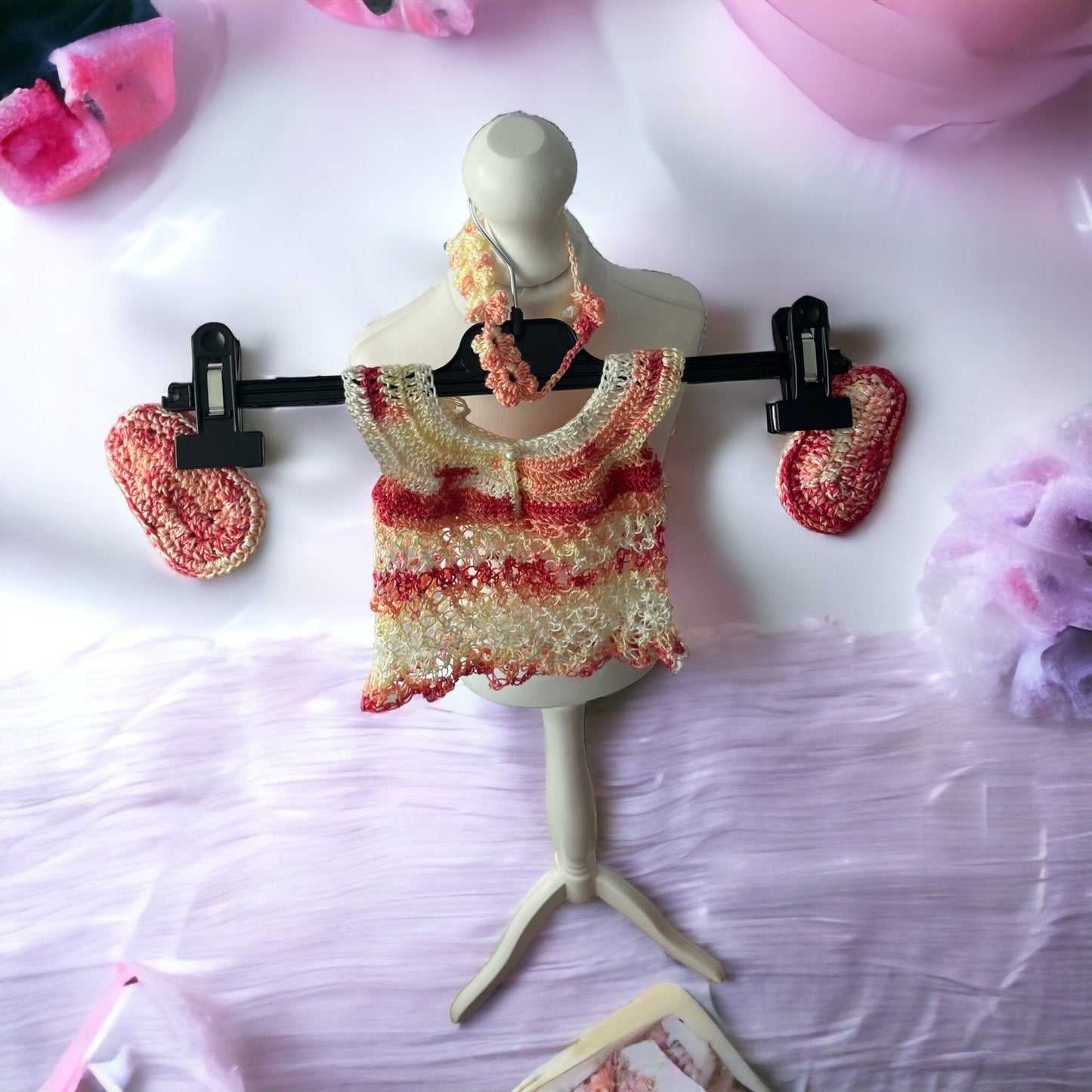 Crochet New Born Baby Girl 3PCS Dress Handmade with Love 💕