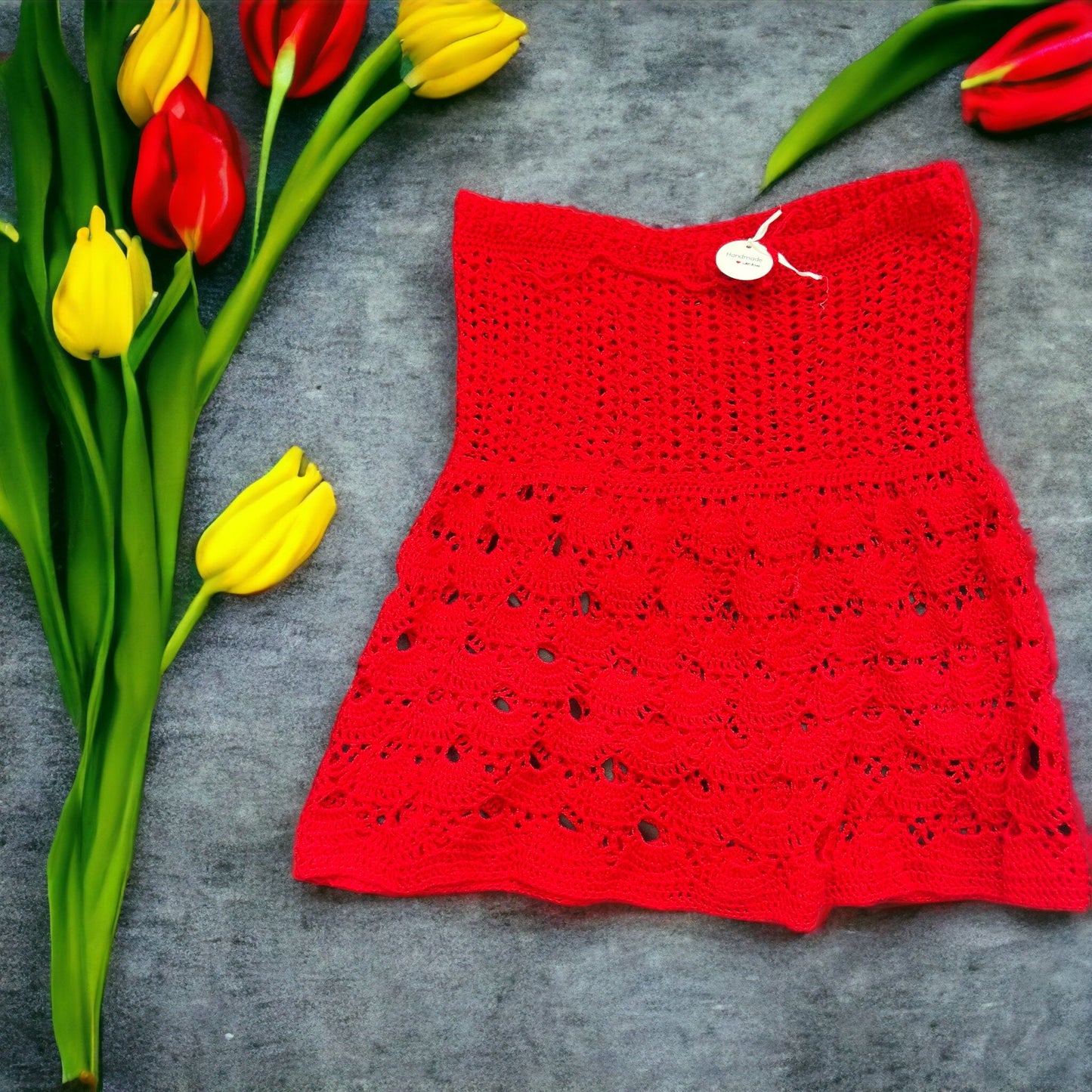 Crochet Skirt Red Colour, 6-7 Years Old. Handmade with Love 💕