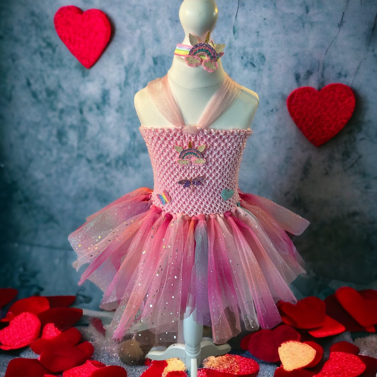 Tutu Dress Tulle & Crochet Dress Up Costume. Glitter Birthday Party with Matching Hairband