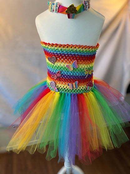 Tutu Dress Tulle & Crochet Dress Up Costume. Glitter Birthday Party with Matching Hairband