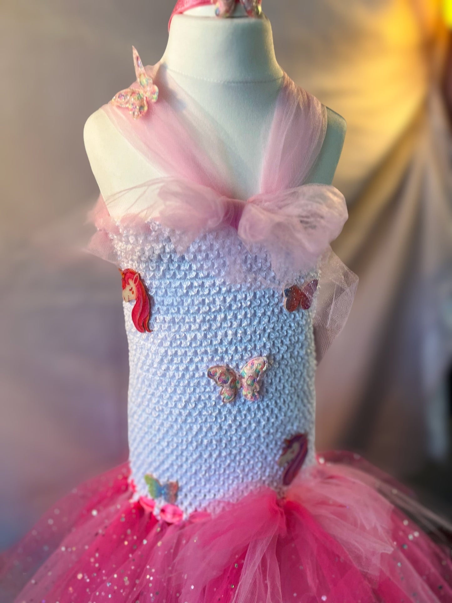 Tutu Dress Tulle & Crochet Dress Up Costume. Glitter Birthday Party with Matching Hairband