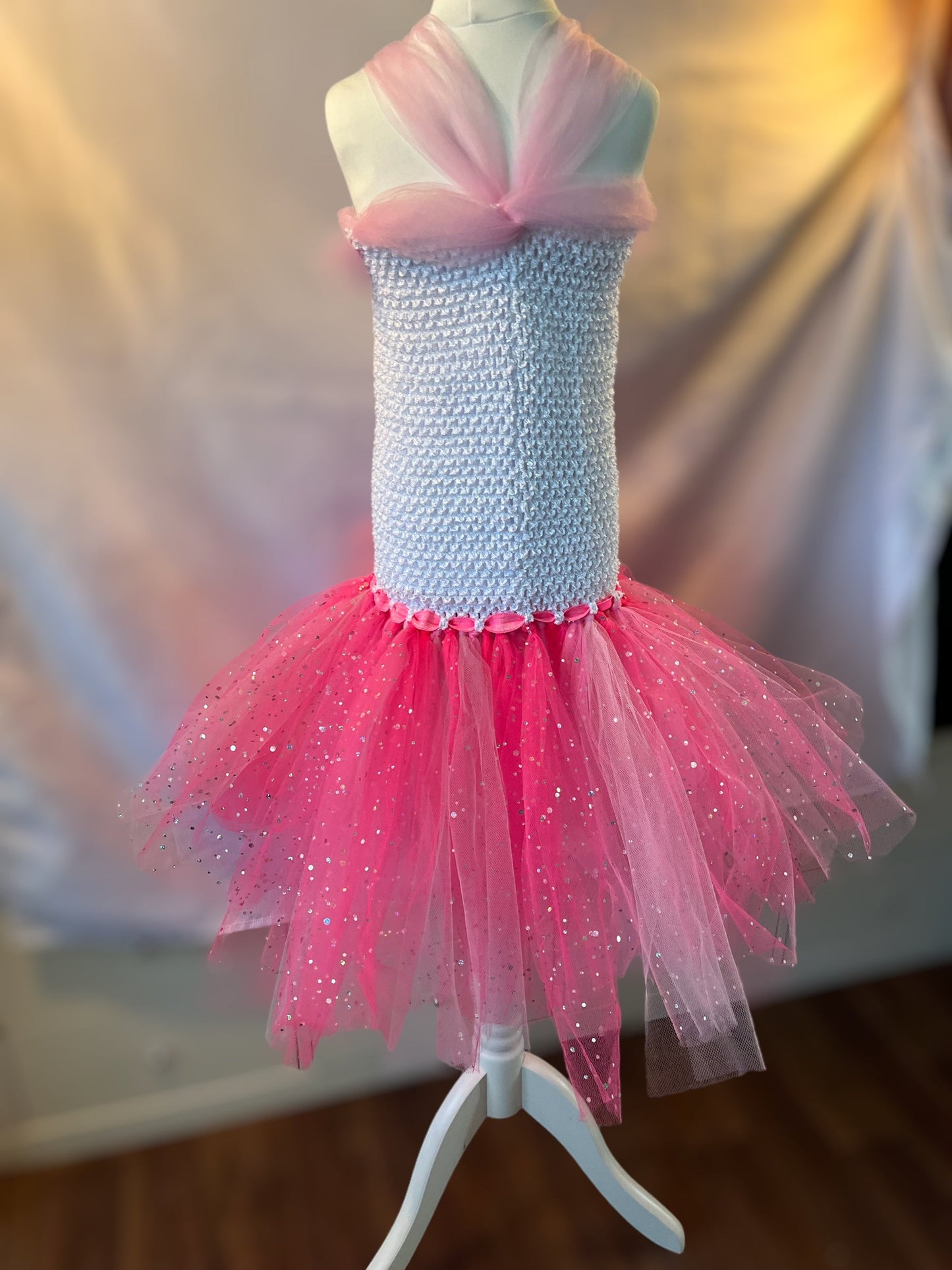 Tutu Dress Tulle & Crochet Dress Up Costume. Glitter Birthday Party with Matching Hairband