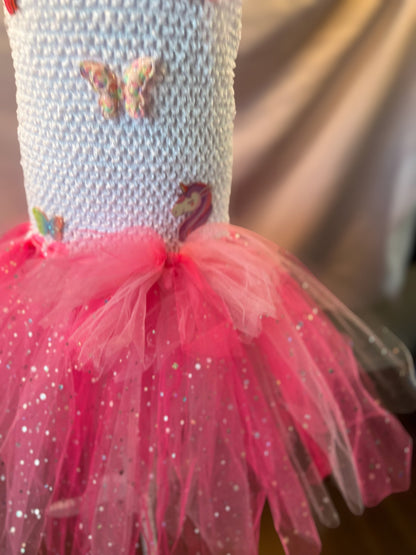 Tutu Dress Tulle & Crochet Dress Up Costume. Glitter Birthday Party with Matching Hairband