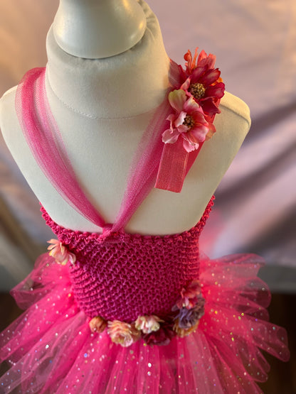 Tutu Dress Tulle & Crochet Dress Up Costume. Glitter Birthday Party with Matching Hairband