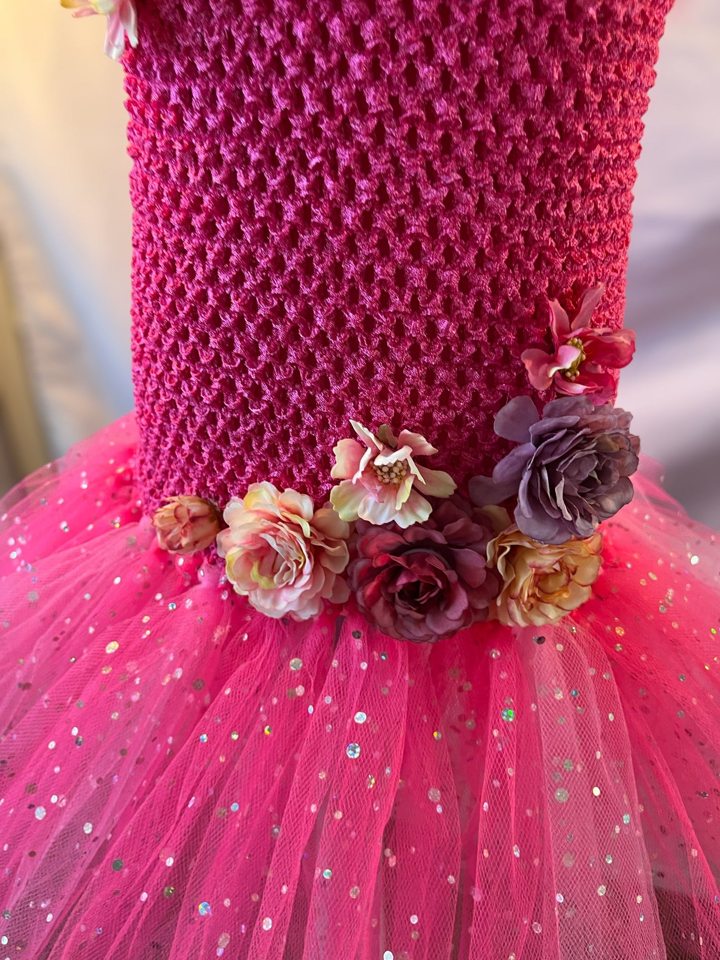 Tutu Dress Tulle & Crochet Dress Up Costume. Glitter Birthday Party with Matching Hairband