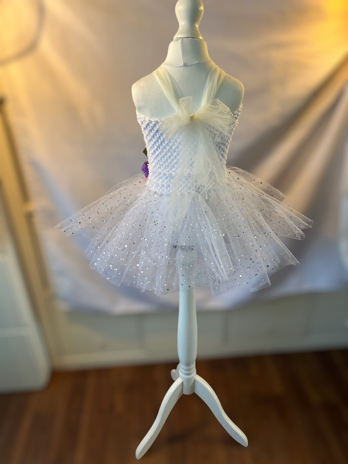 Tutu Dress Tulle & Crochet Dress Up Costume. Glitter Birthday Party with Matching Hairband