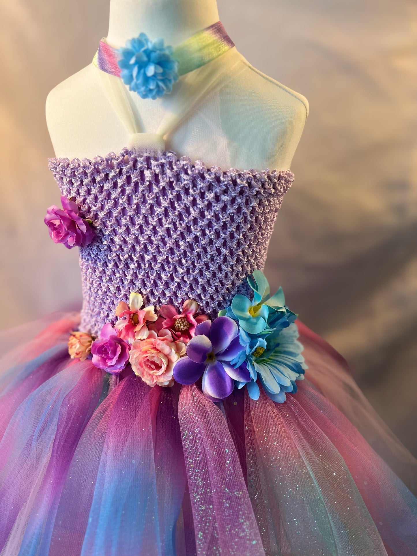 Tutu Dress Tulle & Crochet Dress Up Costume. Glitter Birthday Party with Matching Hairband