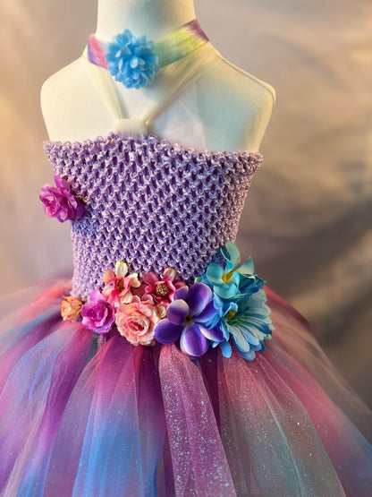 Tutu Dress Tulle & Crochet Dress Up Costume. Glitter Birthday Party with Matching Hairband