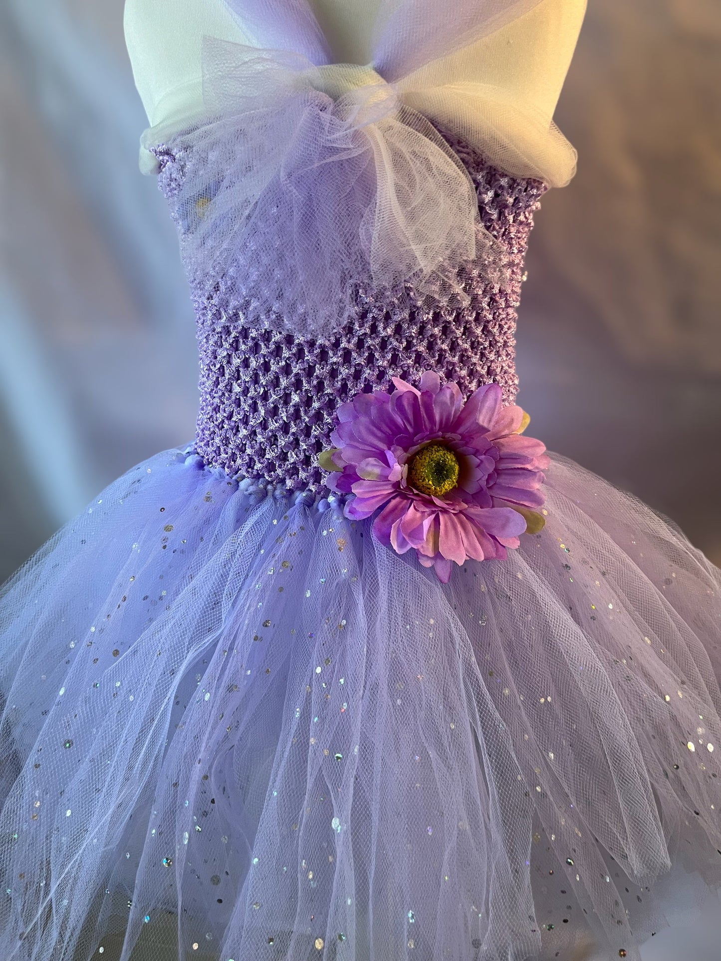 Tutu Dress Tulle & Crochet Dress Up Costume. Glitter Birthday Party with Matching Hairband