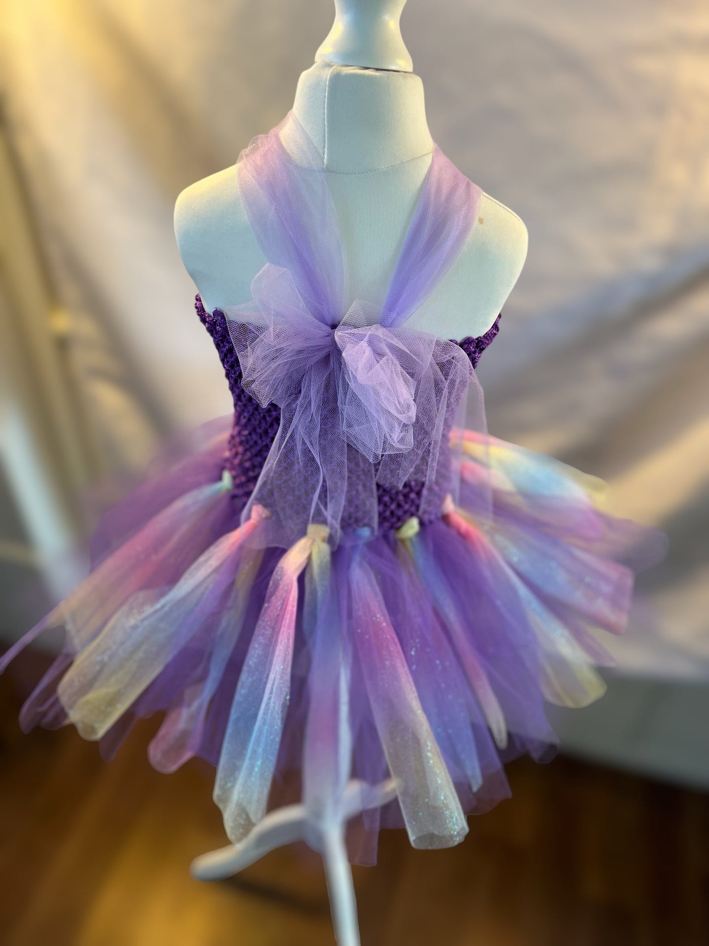 Tutu Dress Tulle & Crochet Dress Up Costume. Glitter Birthday Party with Matching Hairband