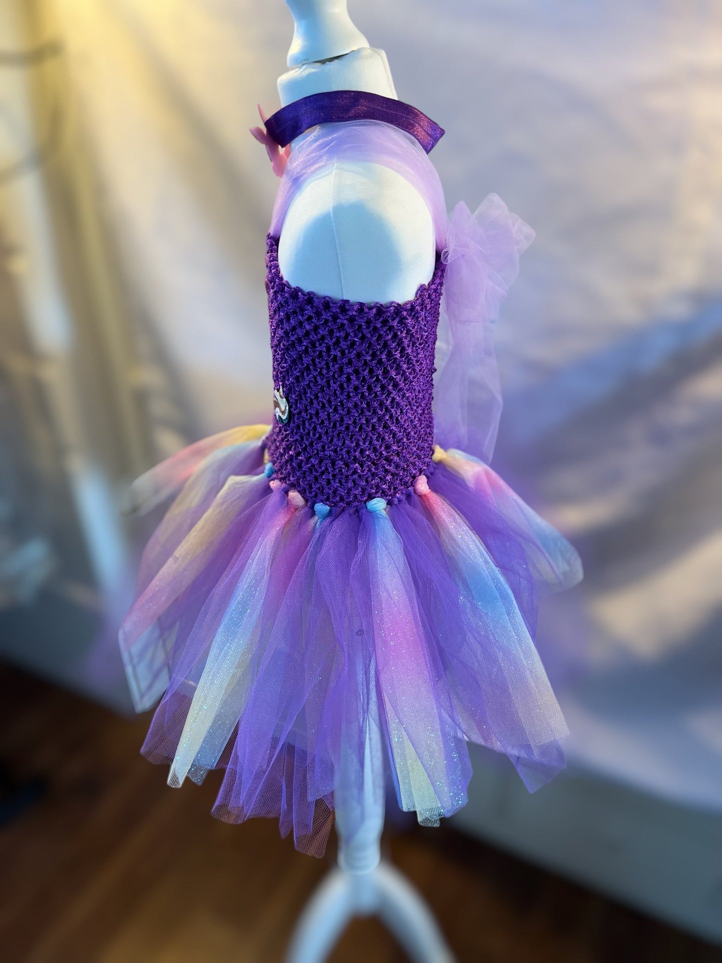 Tutu Dress Tulle & Crochet Dress Up Costume. Glitter Birthday Party with Matching Hairband