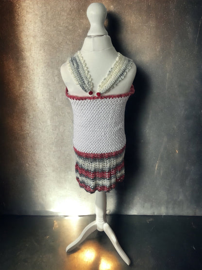 Girls Crochet Dress with Handmade Crochet Part at the Bottom 6-7 Years Old