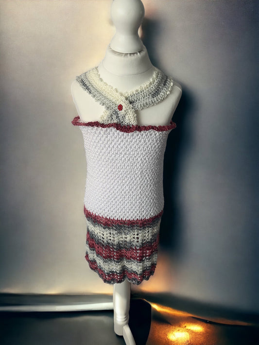 Girls Crochet Dress with Handmade Crochet Part at the Bottom 6-7 Years Old