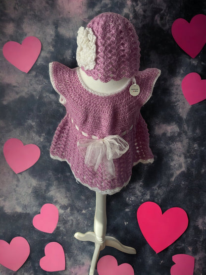 Girls Crochet Dress + Crochet Hat. 1-2 Years Old. Handmade with Love 💕