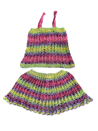 Crochet Top & Skirt 2pc Set for 8-9 Years Girls Old Outfit Set