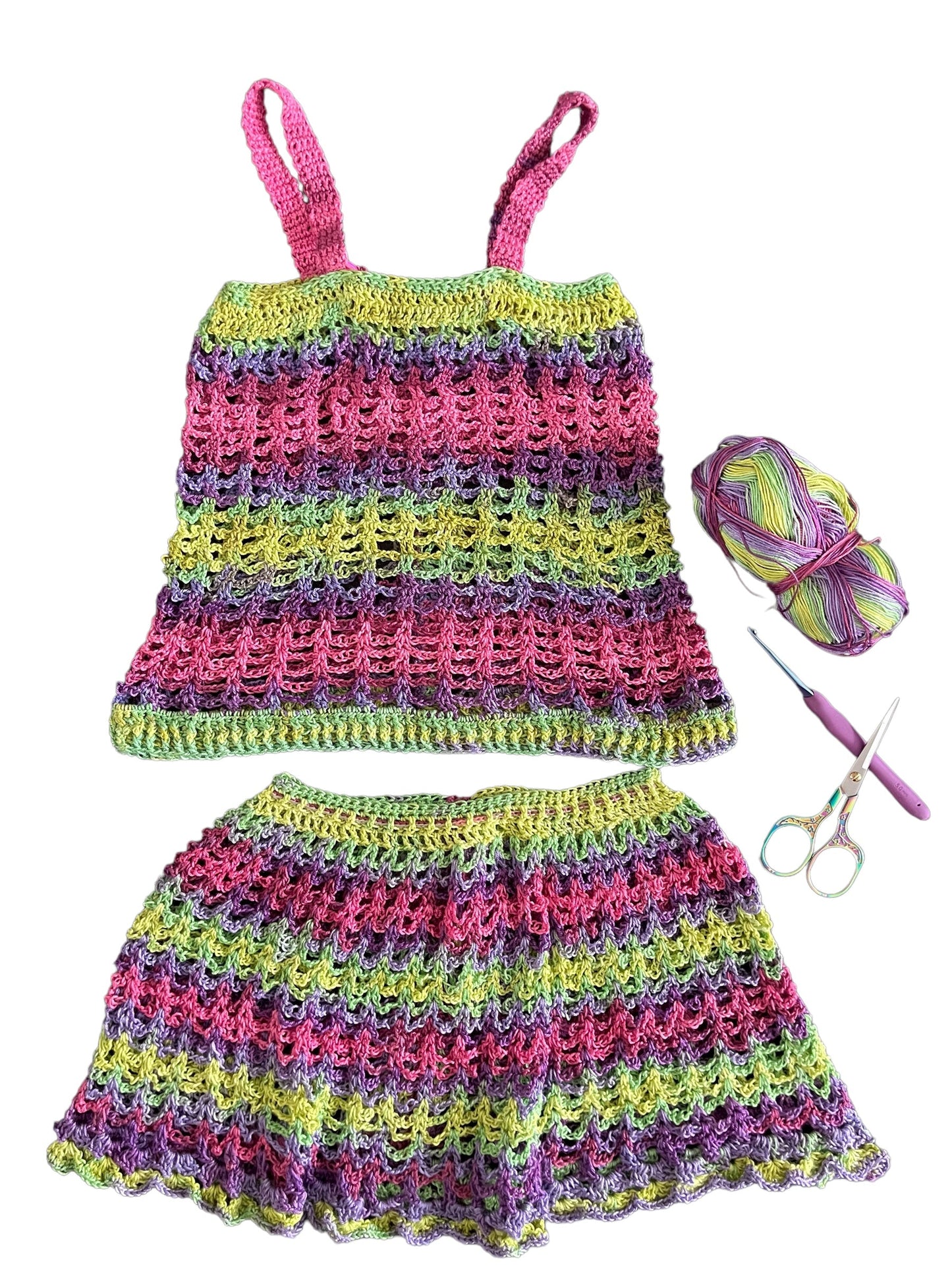 Crochet Top & Skirt 2pc Set for 8-9 Years Girls Old Outfit Set