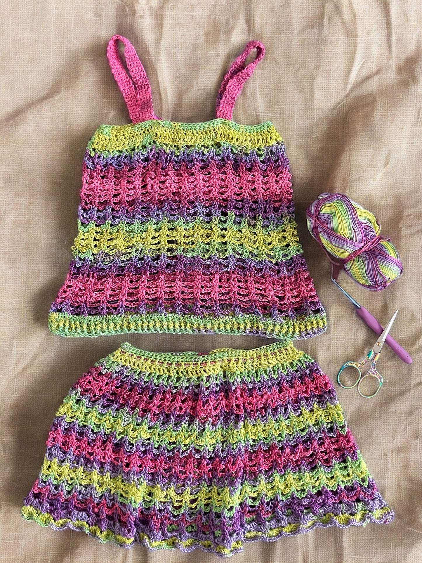 Crochet Top & Skirt 2pc Set for 8-9 Years Girls Old Outfit Set