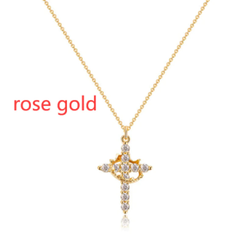 Rotatable Cross Crown Necklace