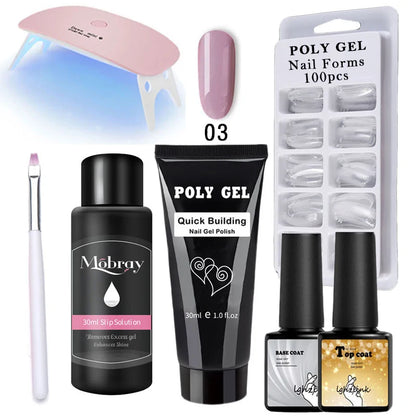 French Nail Art Poly Gel Kit with UV Brush and Nail Tips