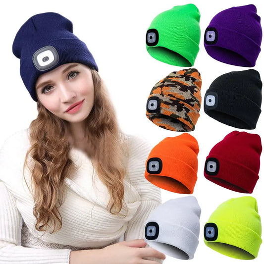 LED Lighted Unisex Winter Cap for Outdoor Activities Led Lighted Hat