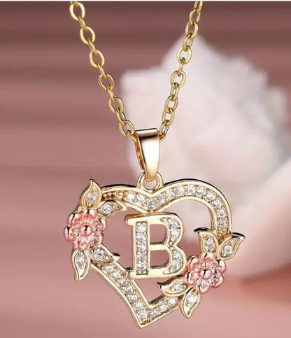 Fashion Hollowed-out Love Heart Flowers Letter Necklace