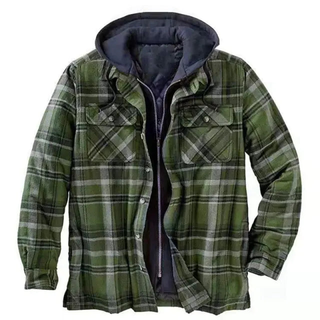 Plaid Long-Sleeved Hooded Jacket