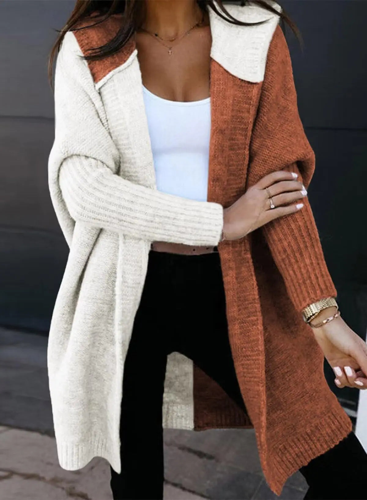 Women Open Front Long Sleeve Hooded Knit Cardigan Sweaters