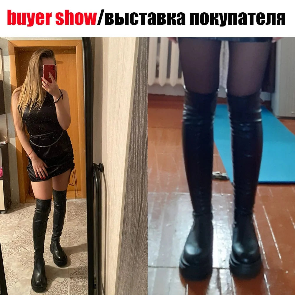 Női platform magas combcsizma