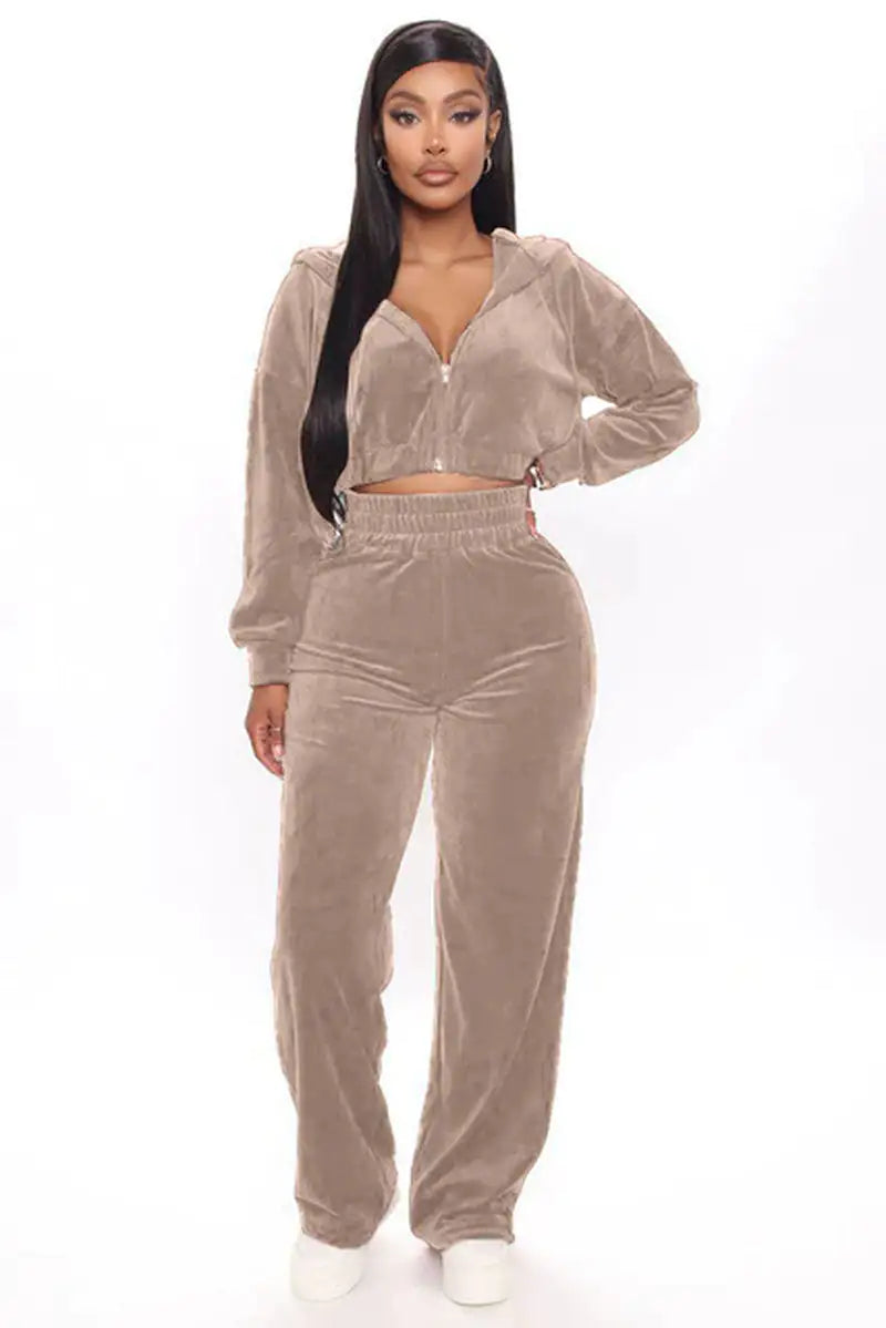 Solid Velvet Two Piece Sets Women