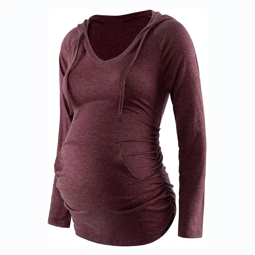 Women Maternity Pregnancy Hoodies Striped V-Neck