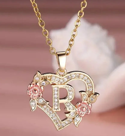 Fashion Hollowed-out Love Heart Flowers Letter Necklace