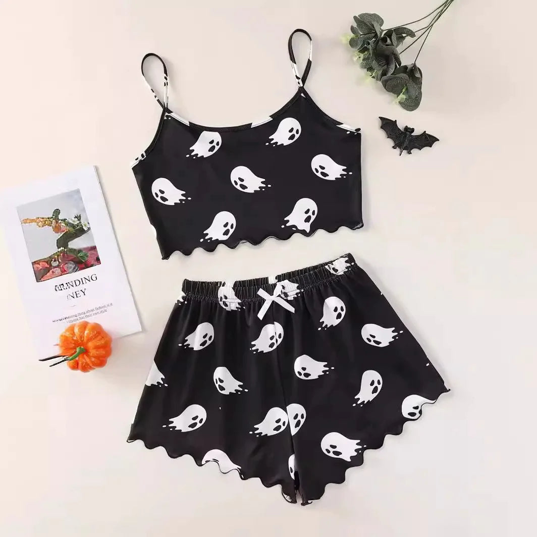 Women's Halloween Polyester Two-Piece Pajama Set