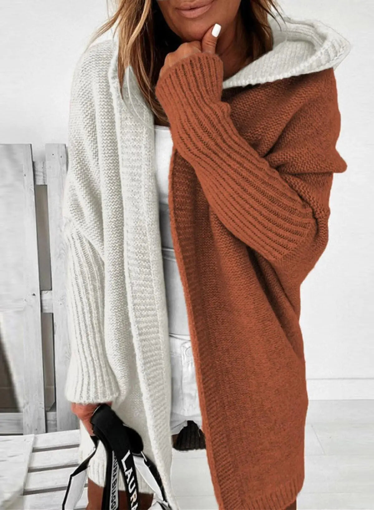 Women Open Front Long Sleeve Hooded Knit Cardigan Sweaters