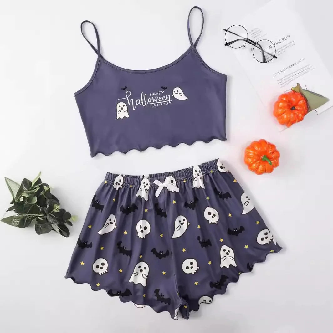 Women's Halloween Polyester Two-Piece Pajama Set