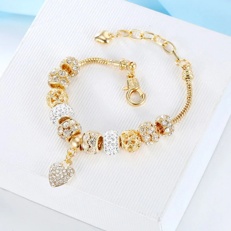 Cubic Charm Gold Heart Bracelets For Women Jewerly Gift