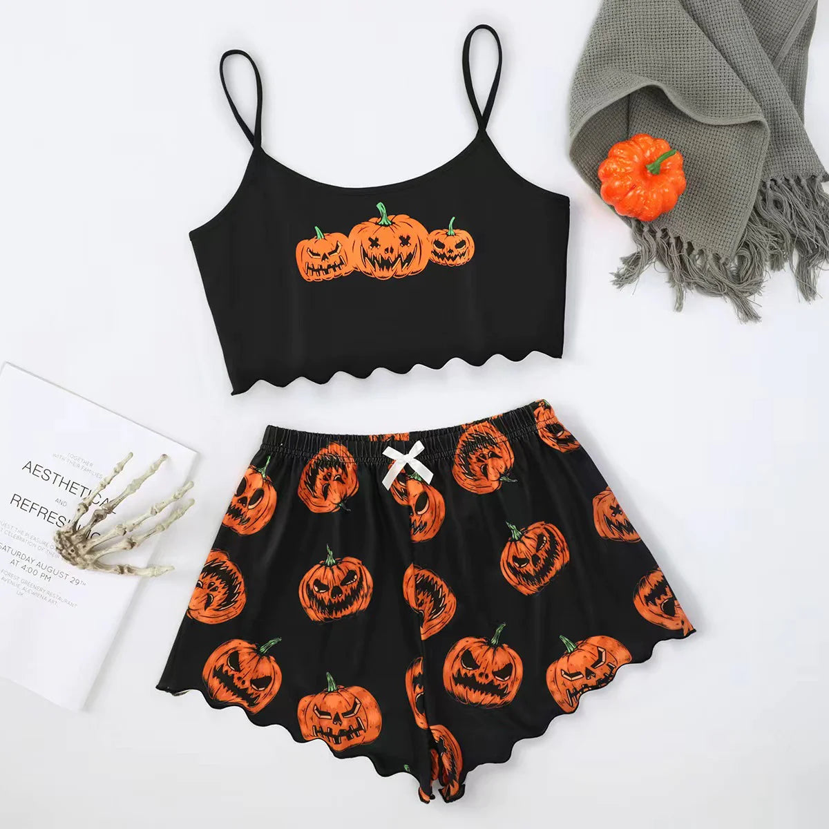 Women's Halloween Polyester Two-Piece Pajama Set