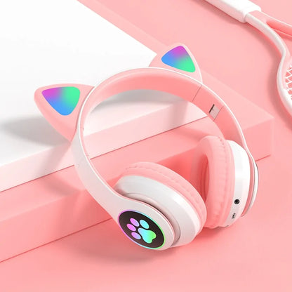 LED Cat Ear Bluetooth 5.0 Headphones with Noise Cancelling