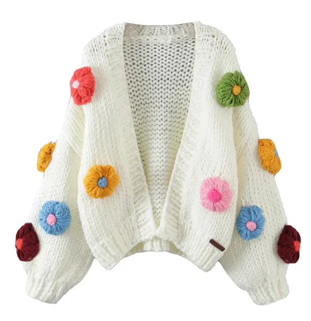 Handmade Crochet Cardigan Sweater Women Fruit Jacquard Embroidery